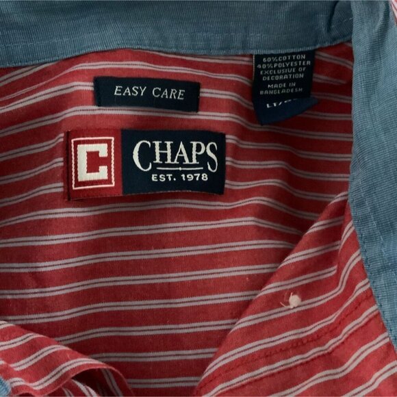 Ralph Lauren Chaps Men Red Striped Long Sleeved Collared Button Down Shirt Large - Picture 5 of 7